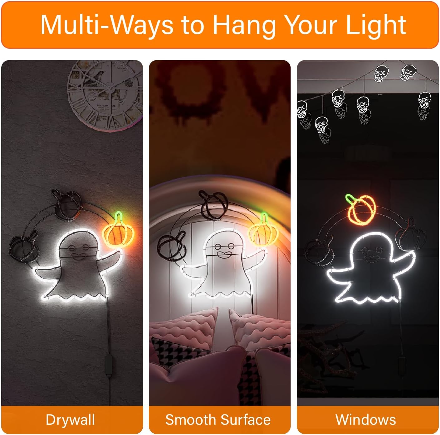 LED Ghost Neon Sign,Night Light Decorations with Animated Pumpkin Throwing Effect Lighted Display,Halloween Ghost Decor,Halloween-Ghost Lights with Remote Control Home Party Windows Decor