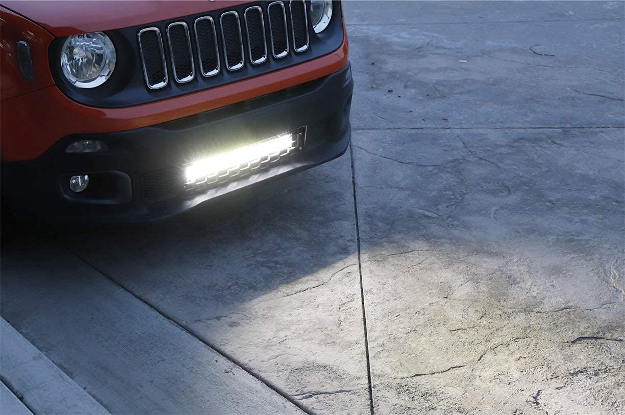 iJDMTOY Behind Lower Grille 20-Inch LED Light Bar Kit Compatible with Jeep 2015-up Renegade, Includes (1) 120W High Power LED Lightbar, Lower Bumper Grill Mounting Brackets & On/Off Switch Wiring Kit