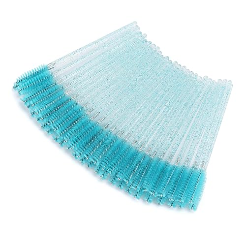 Tbestmax 50 varitas de rímel desechables, brocha de cristal para extensiones de pestañas, pestañas de ojos y cepillo de maquillaje (azul)