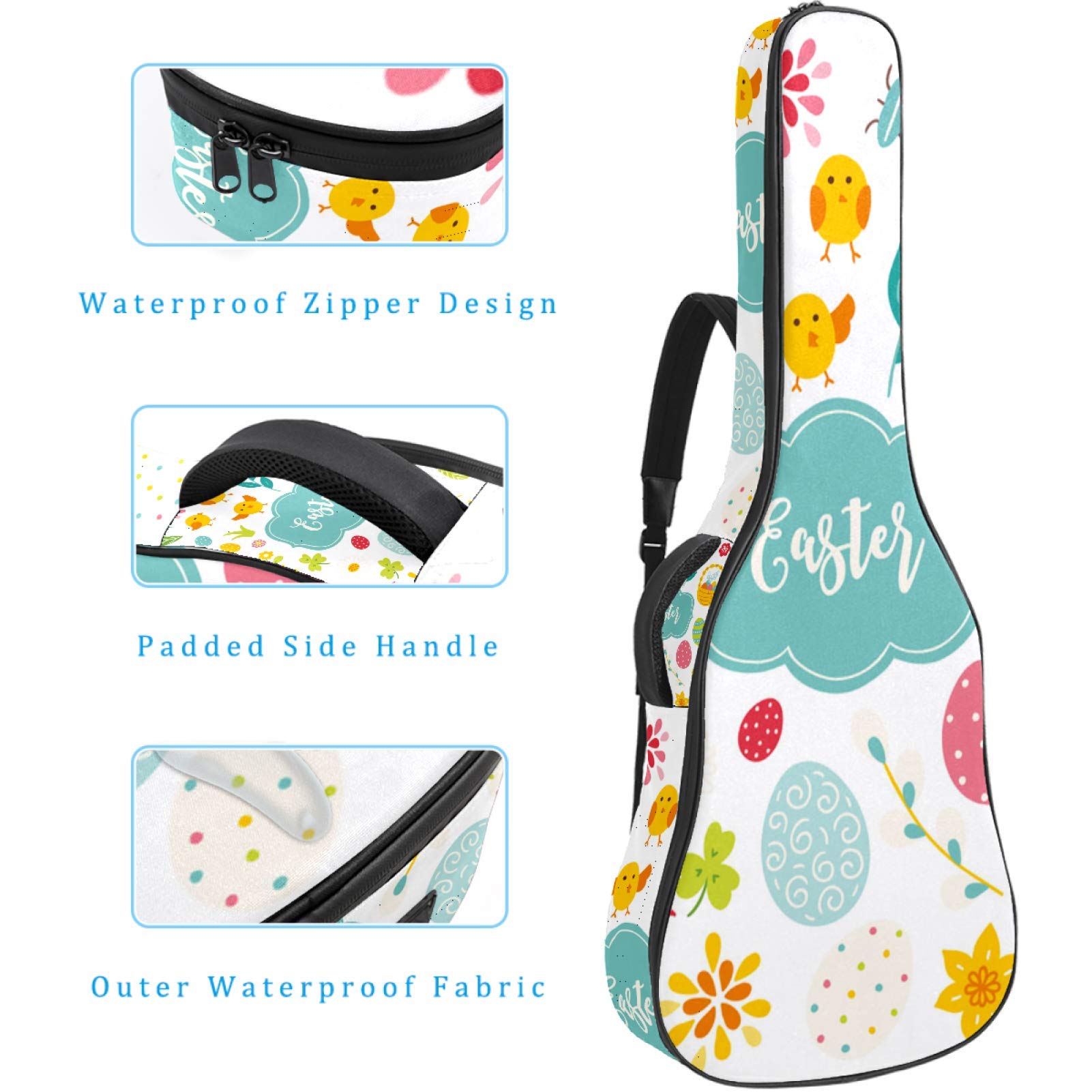 Gitarren-Gigbag, wasserdicht, Reißverschluss, weicher Gitarren-Rucksack, Bassgitarre, Akustik- und klassische Folk-Gitarren-Tasche, Frohe Ostern
