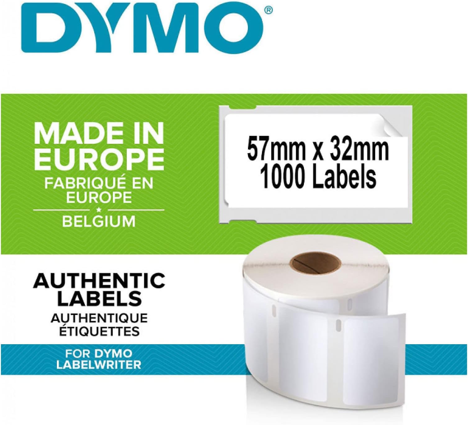 DYMO Authentic LW Multi-Purpose Labels, 57mm x 32mm, Self-Adhesive, Roll of 1000, Easy-Peel Labels, for LabelWriter Label Makers