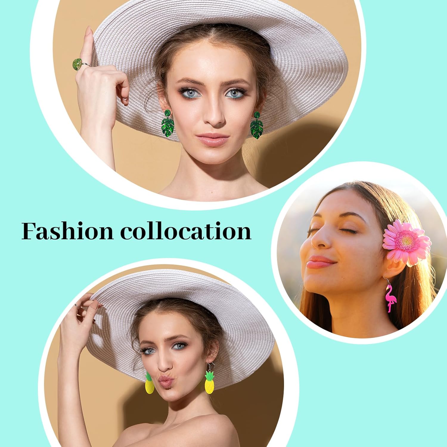 Hicarer 3 Pairs Hawaii 80s 90s Neon Earrings for Women Summer Flamingo Pineapple Palm Tree Earrings Retro Pendant Acrylic Drop Dangle for 80's Outfit Glow Party Accessories - Image 3