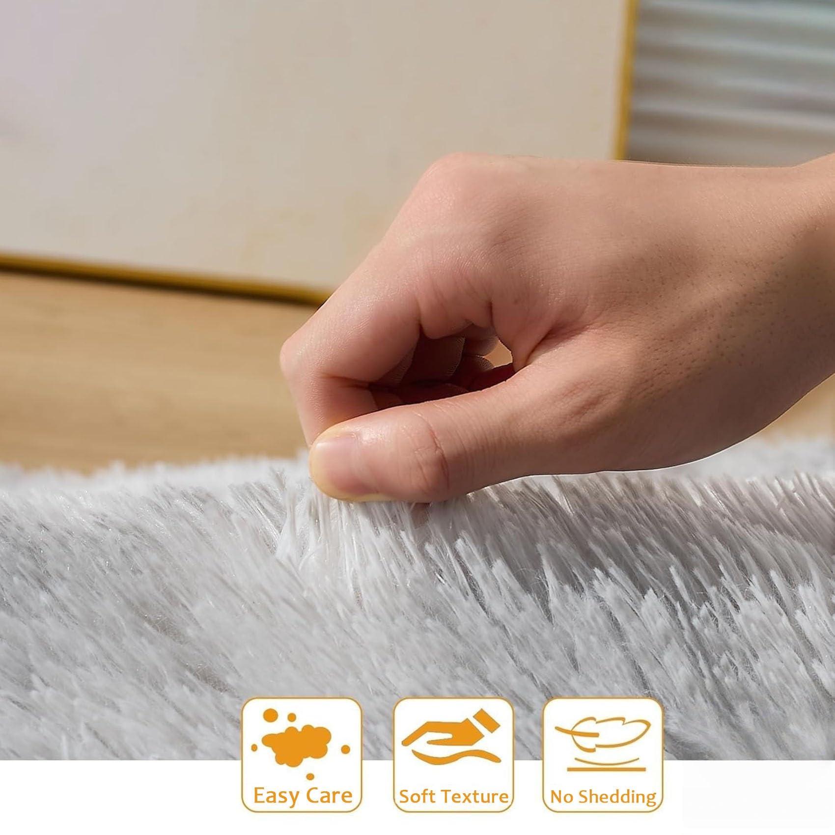 Tapis Chambre 130 x 135 cm Doux Moelleux, Élégant, Antidérapant, Moderne, à Poils Longs, Facile à Entretenir Tapis de Salon pour Salon Chambre, Cuisine, Bureau, Couloir, Blanc