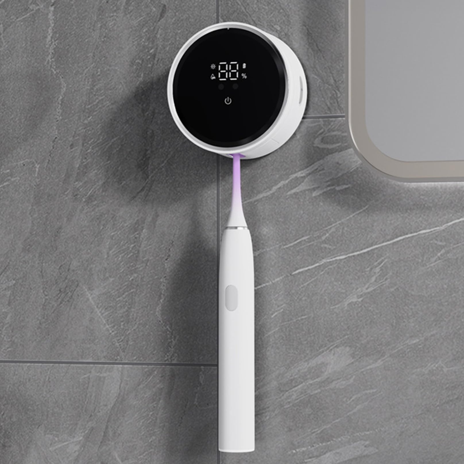 Soporte Inteligente para cepillos de Dientes UV, Limpiador de cepillos de Dientes eléctrico montado en la Pared con Secado automático, Pantalla LED, Sensor de Movimiento - Organizador de baño para