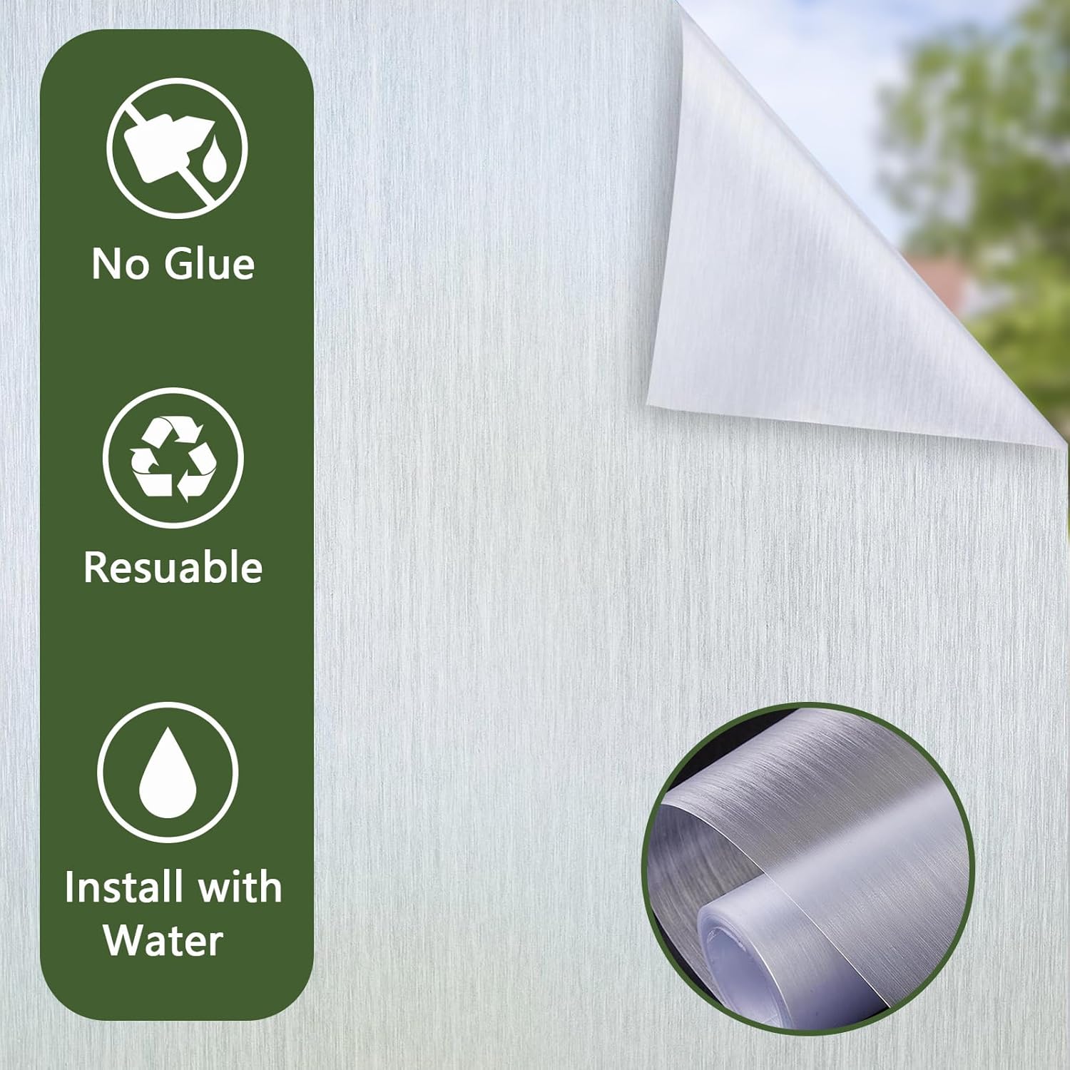 Frosted Glass Window Privacy Film, Static Cling, Non-Adhesive UV & Heat Blocking Anti-Glare Window Clings, Removable Reusable Stickers for Home Bathroom Office, 23.6" x 118.1"