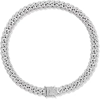 Vista 10 de Collar para perro WimuPath de plata con diamante rosa - estilo cubano, cadena de metal con hebilla de seguridad, collar de lujo duradero para perros