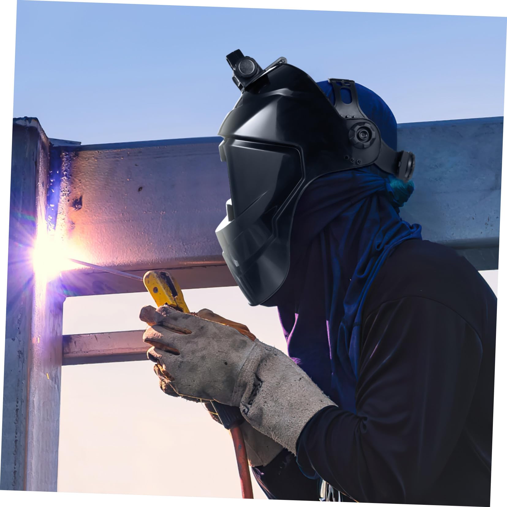 Cagoule de Soudage Réglage de Serrage Ajustable à Assombrissement Automatique Protection Lumière Grosse Vitre en PP pour Divers Travaux de Soudure en Intérieur et Extérieur