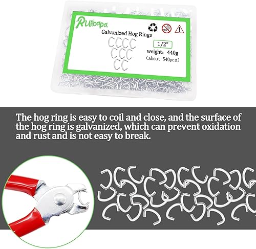 Miniatura 8 de Anillos de cerdo galvanizados de 38 de pulgada para tapicería profesional, kit surtido de instalación de anillos de cerdo para jaulas de animales