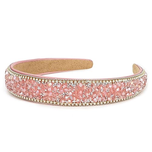 Wecoe Diadema de diamantes de imitación para mujeres y niñas, diadema champán de 1 pulgada de ancho, diadema de moda antideslizante para el día de