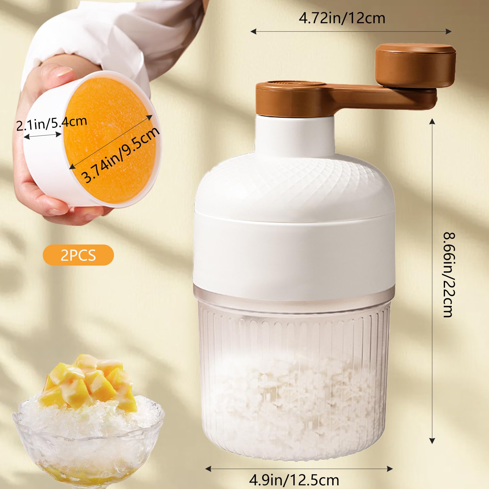Afeitadora manual de hielo – Trituradora de hielo y máquina de cono de nieve de alta eficiencia, sin electricidad con 2 bandejas de hielo, ideal para acampar y uso doméstico 2