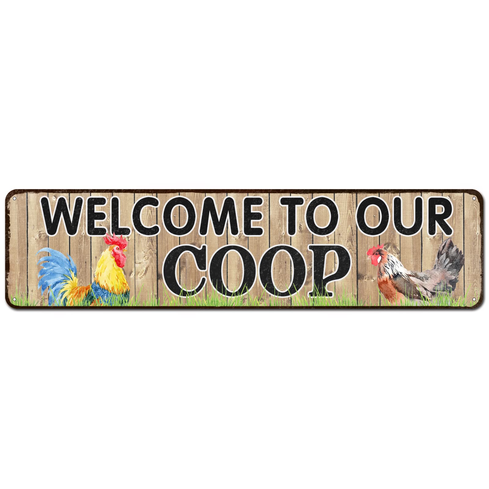 Welcome to Our Coop Chicken Sign Retro Vintage Metal Tin Signs Rustic Farmhouse Country Wall Art Decor 4x16 Inch