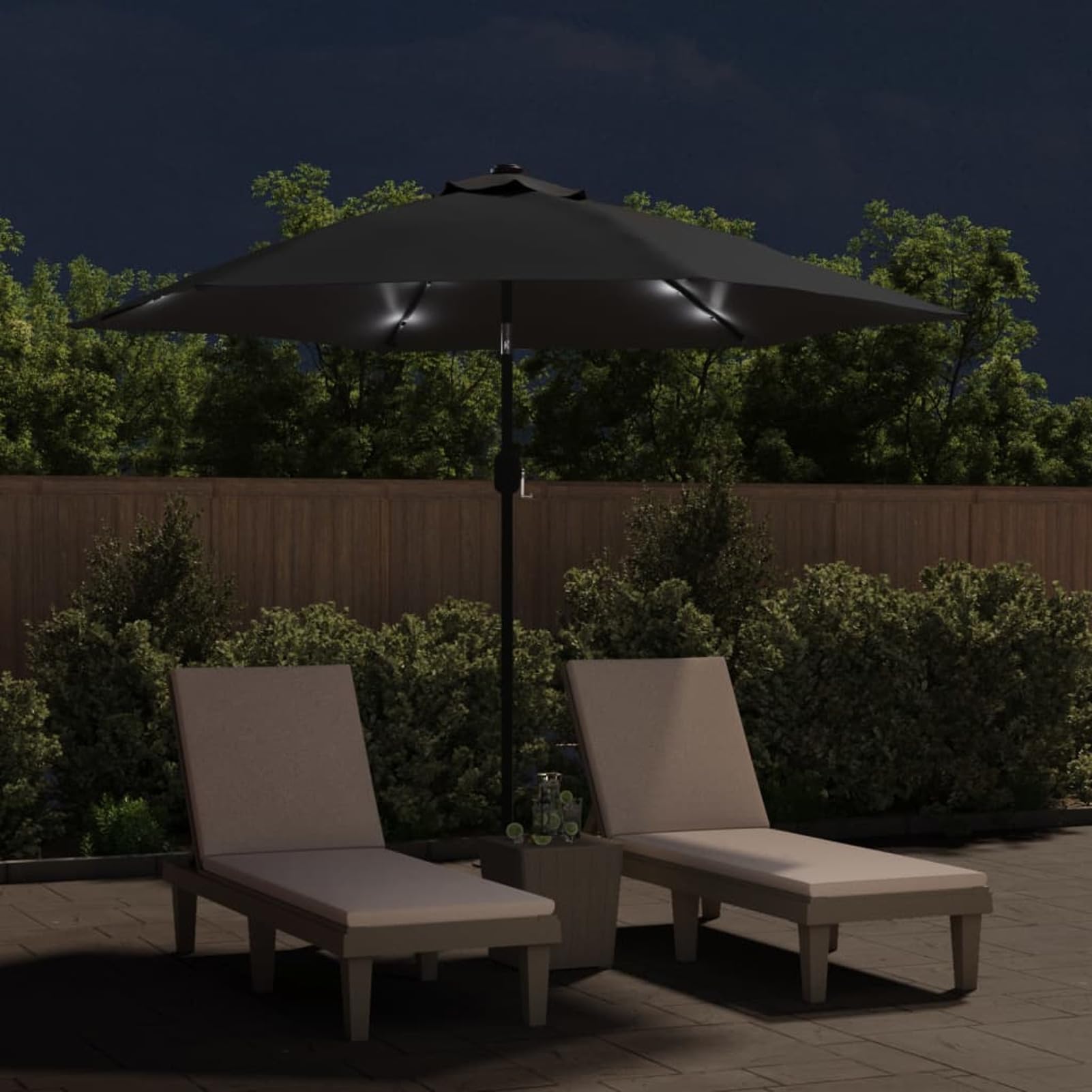 Homgoday Sombrilla de jardín con Luces LED Palo de Acero Negro 300 cm Sombrilla Terraza Exterior, Sombrilla Jardín Grande Orientable Jardín Parasol Balcón