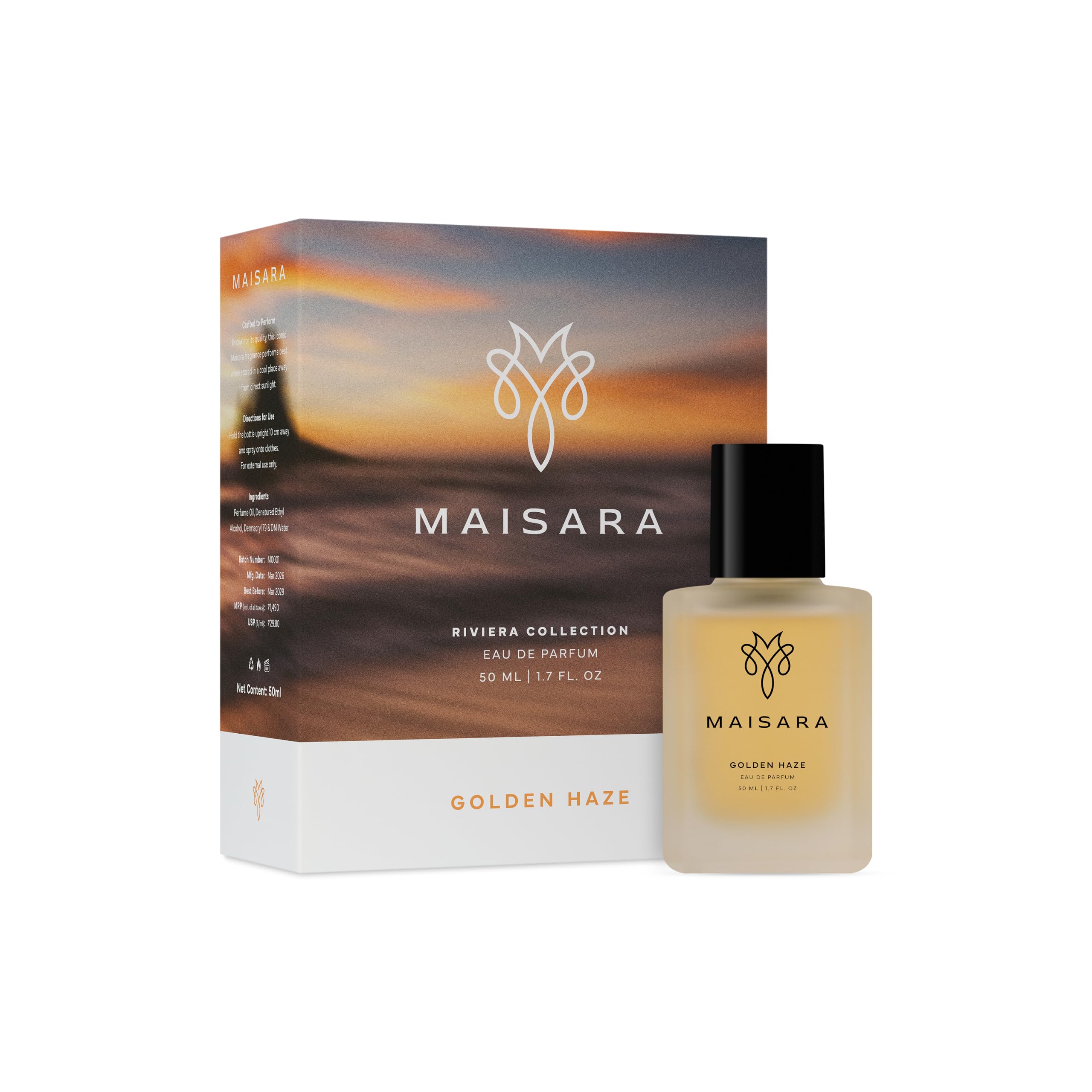 MAISARA Golden Haze Eau de Parfum for Men & Women | Long Lasting Luxury Perfume | Amber Woody Fragrance | Riviera Collection | 50 ml-image-0