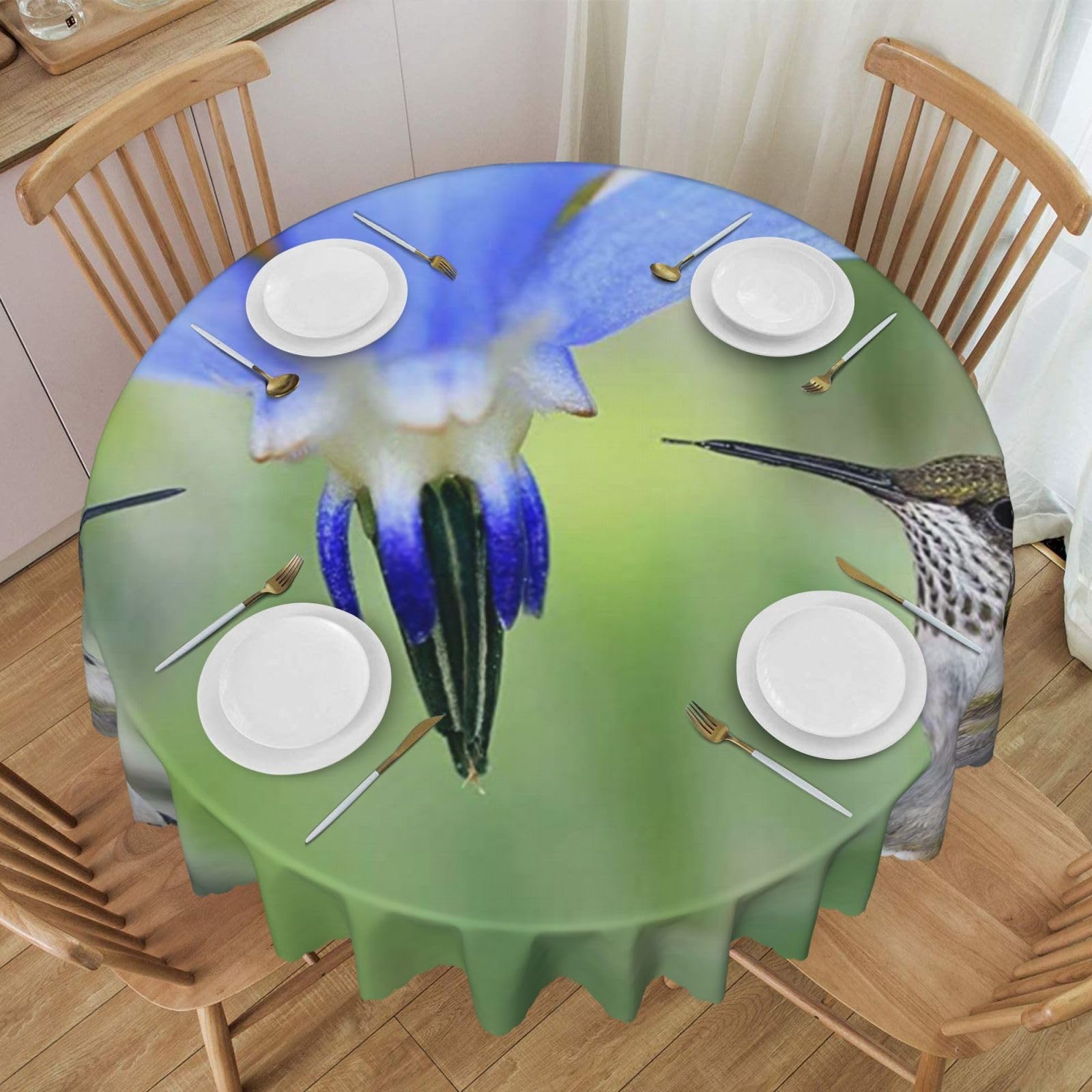 DCEHGEW 60 In Round Tablecloth with Lace, Tropical Flowers Birds Printed Oilproof & Washable Fabric Picnic Table Cloth Table Covers