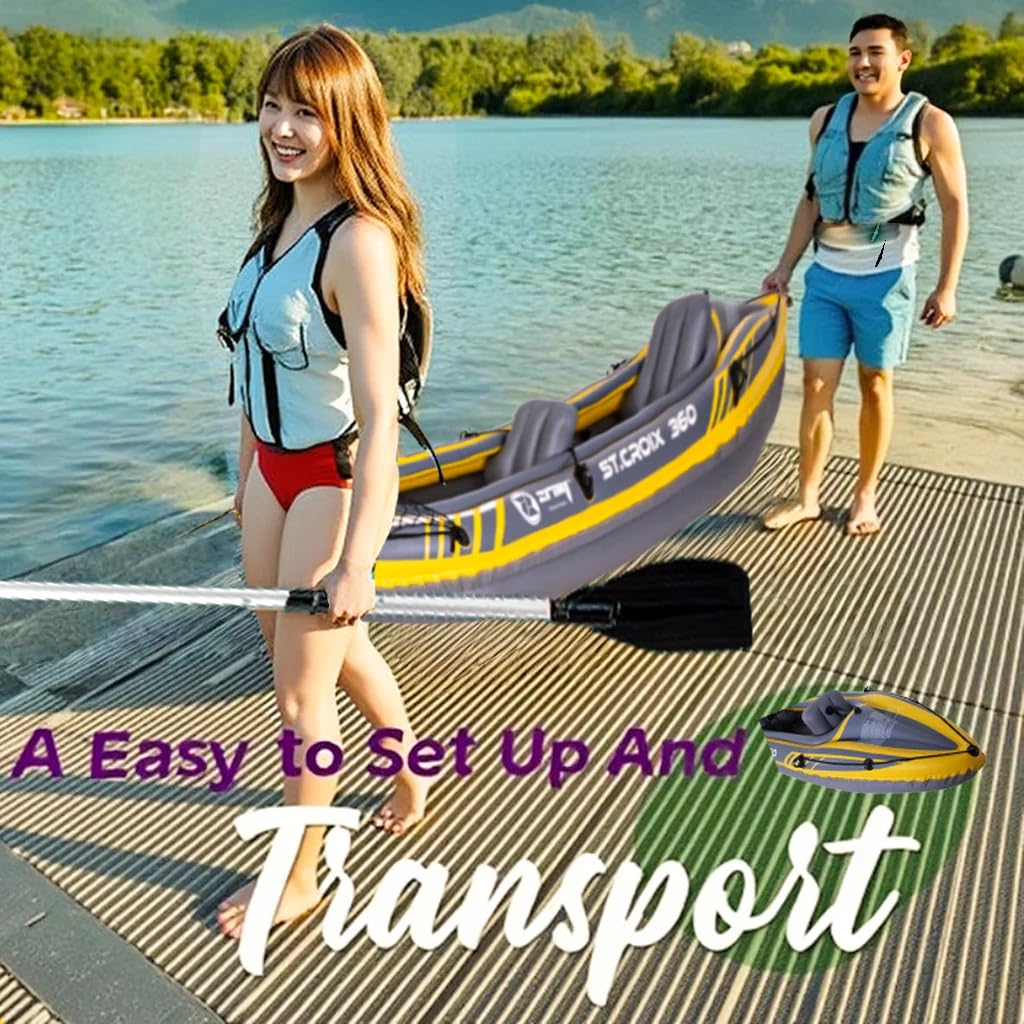 Kayak Hinchable 2 plazas Double Inflatable Kayak, MAX 180kg with Oars and Pump Portable Barca Hinchable Kayak with Inflatable Seats Carrying Bag for Lake River Outdoor