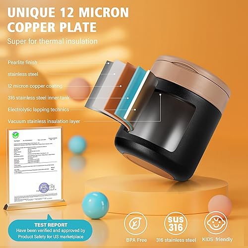 Miniatura 5 de Termo de alimentos de 15.2 onzas para niños, tarro de almuerzo aislado de acero inoxidable SUS316 con cuchara y asa, termo de boca ancha para