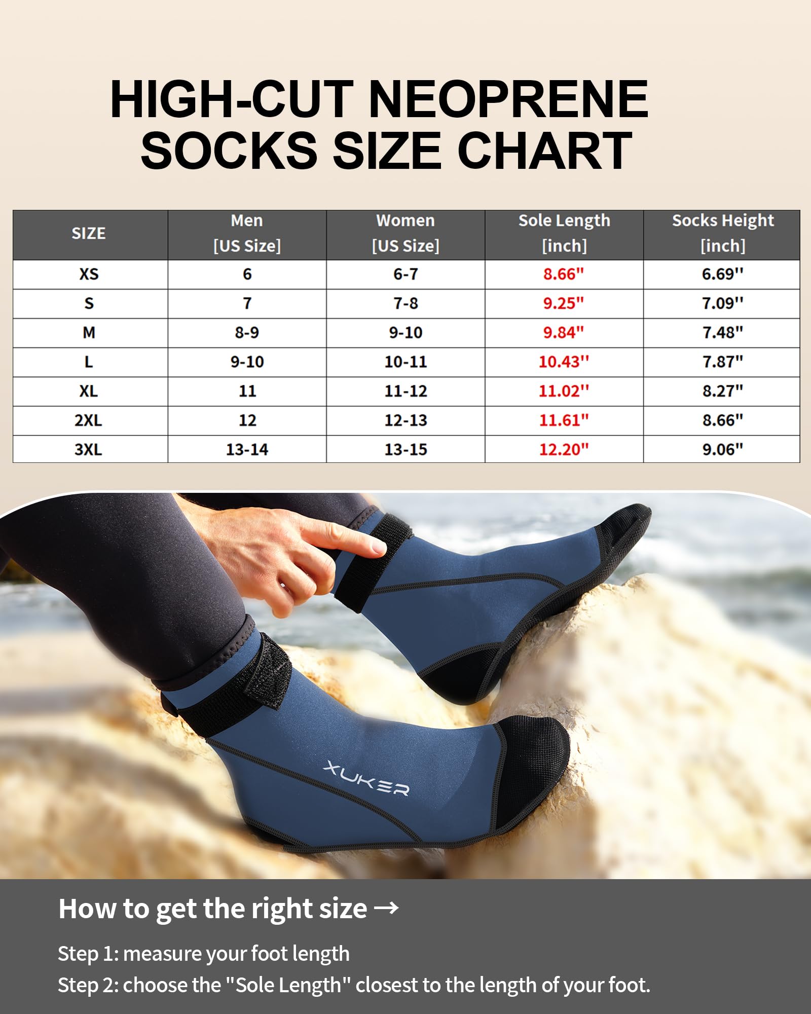 XUKER Neopren-Wassersocken, 3 mm, sanddichte Strand-Volleyball-Socken, Wasserschuhe, Tauchstiefel für Outdoor-Wassersport | Tauch-Schwimmsocken für Outdoor-Wassersport