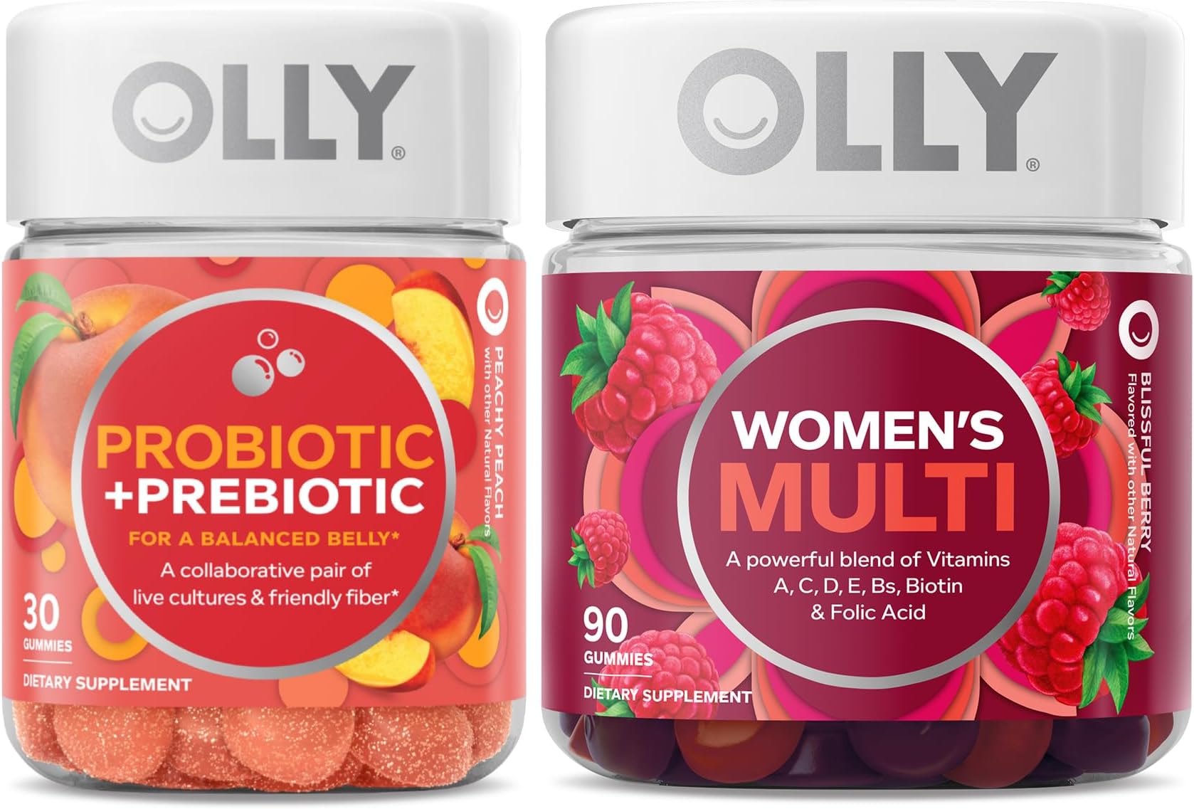 Probiotic + Prebiotic and Women’s Perfect Multi Starter Pack Bundle, Live Cultures & Friendly Fiber, Vitamins A, C, D, E, Bs, Biotin & Folic Acid, 30 and 90 Count