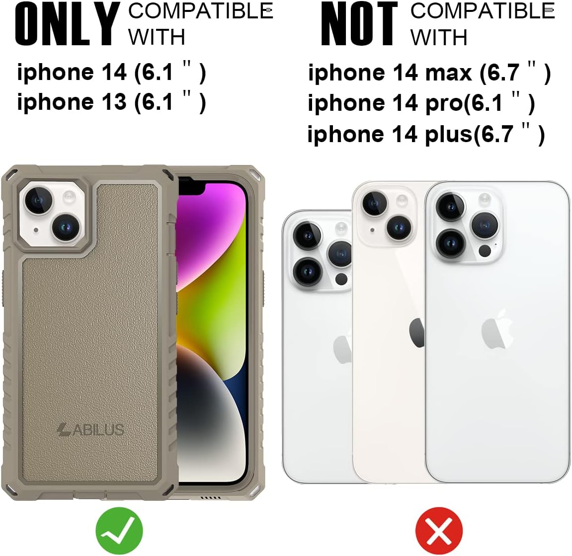 for iPhone 13/14 Case [6.1 inches], 12ft Military Grade Drop Proof, Rugged 360° Full Body Coverage with Built-in Screen Protector, Compatible with MagSafe - Desert