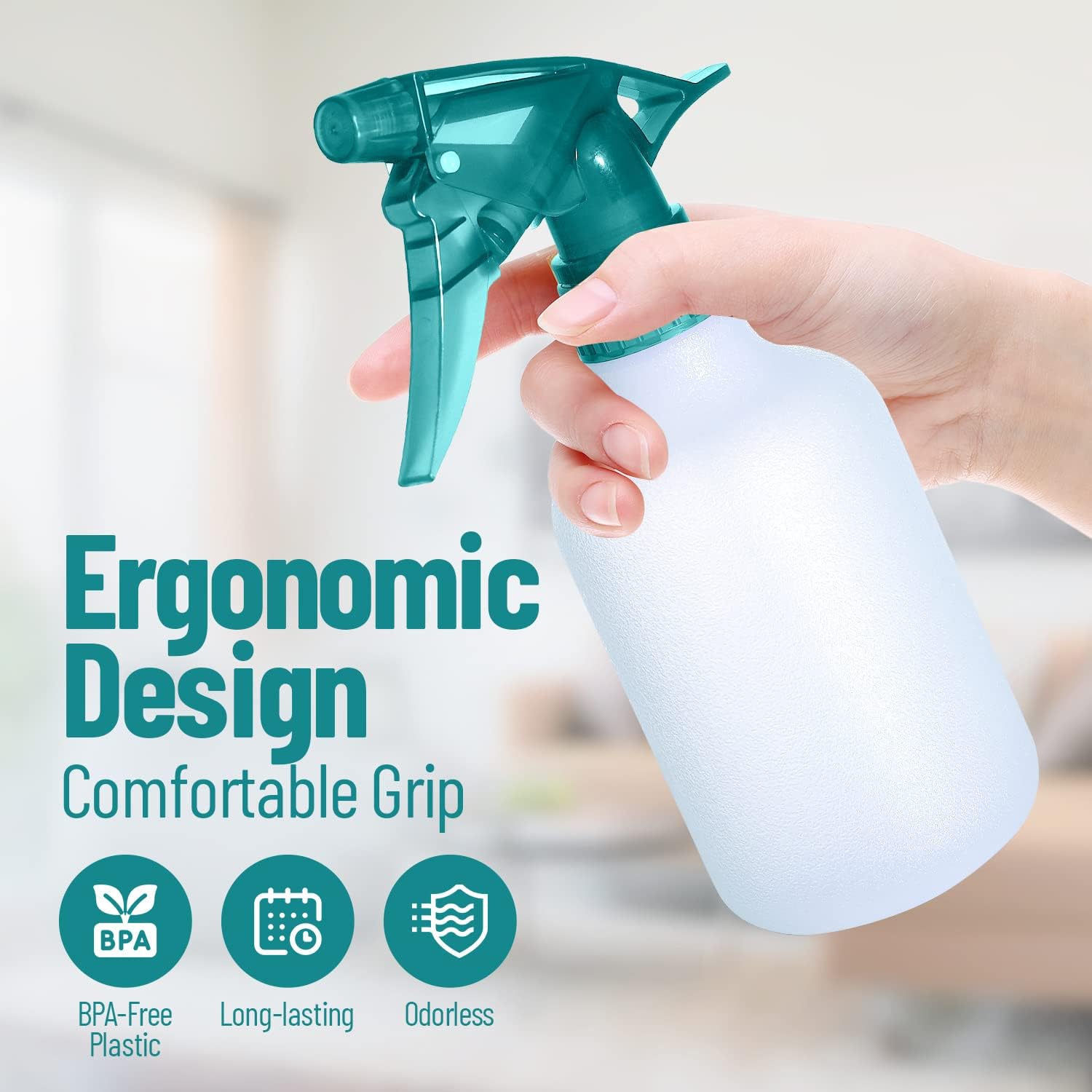 Botellas de color para chorros en 3 modos ajustables, 12 onzas, recargables, para soluciones de limpieza, jardinería, aseo y peluquería (3)