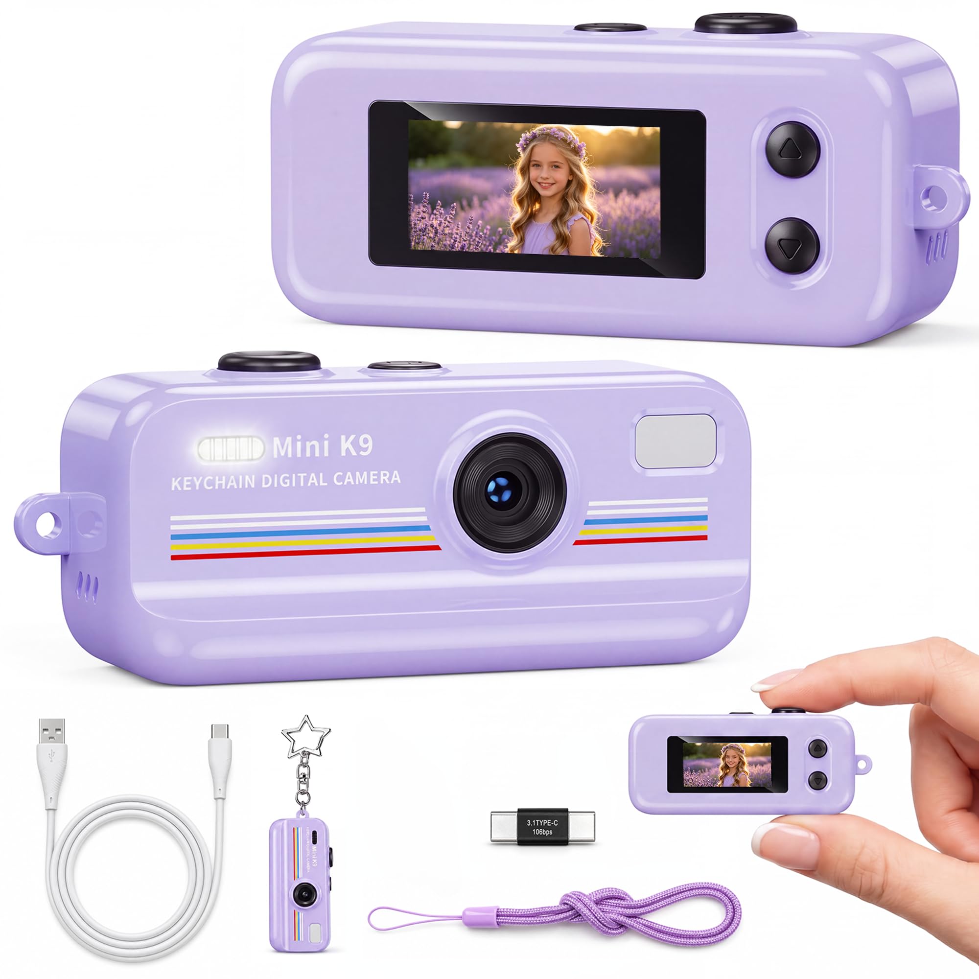KOKODI Y2K keychain camera, mit Filtern, Geschenk für Teenager & Mädchen | Trendige retro‑Stil mini digitalkamera, tragbares Accessoire, als Taschenanhänger für Jugendliche und Mädchen.