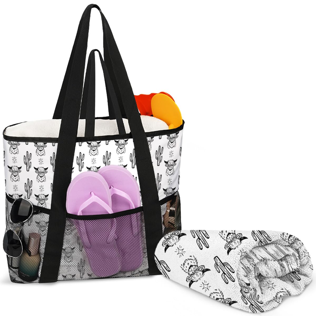 zcyxuuw Beach Bags Beach Towel Set, Western Cattle Personalized Tote Bag Towel for Women Travel Birthday Gifts, Aloha Bags Waterproof Beach Vacation