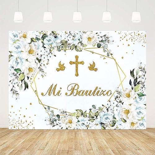 Miniatura 2 de Sendy SENDY - Telón de fondo de 7 x 5 pies Mi Bautizo para fiesta de bautismo, suministros de decoración de fiesta de Dios bendiga la primera