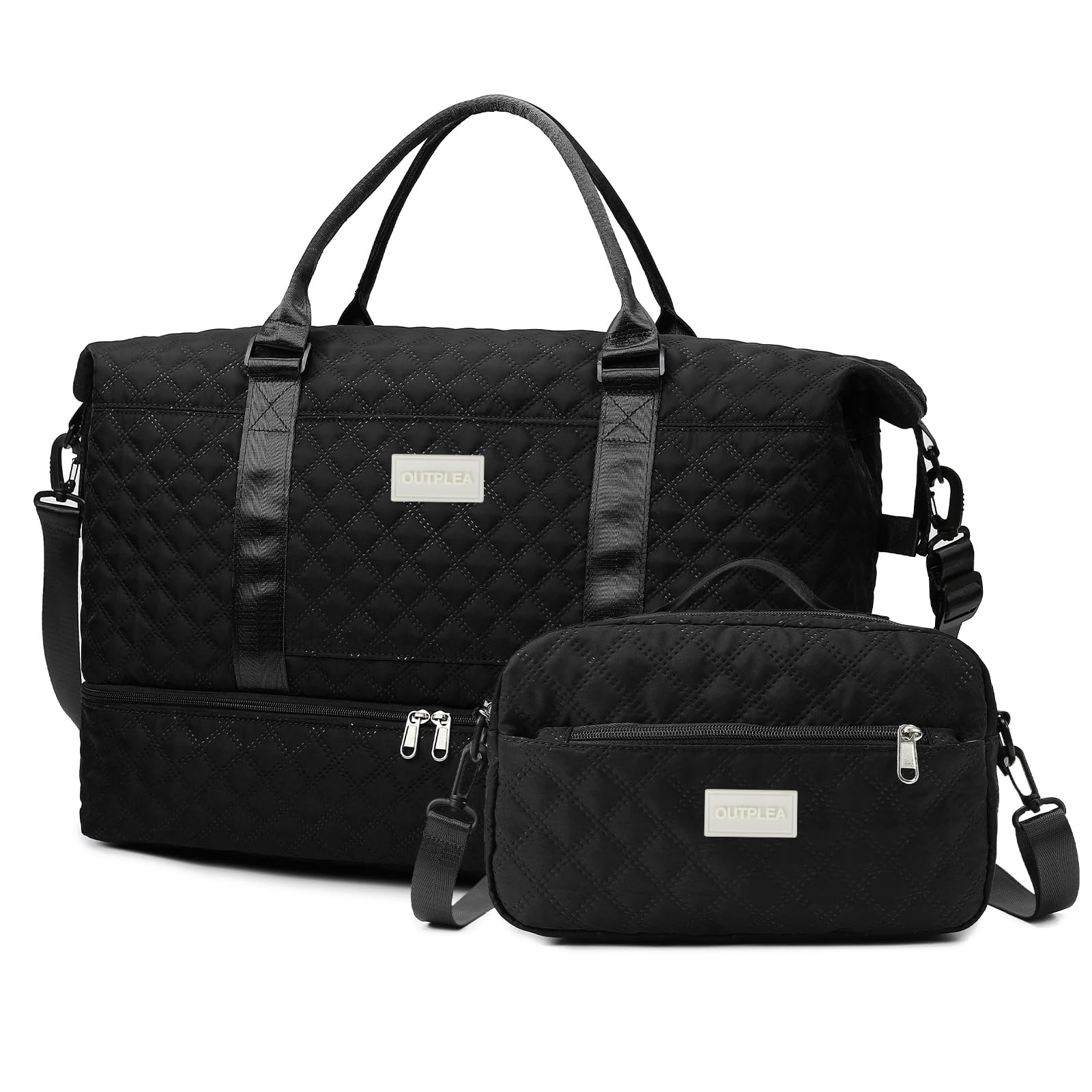 55L Bolsa de Viaje Grand Mujer, Ligera Bolsa Deportiva Niña con Bolsa de Aseo, Bolsa Maternidad Hospital con Compartimento para Zapatos, Macuto Viaje para Yoga Deporte Regalo, Negro