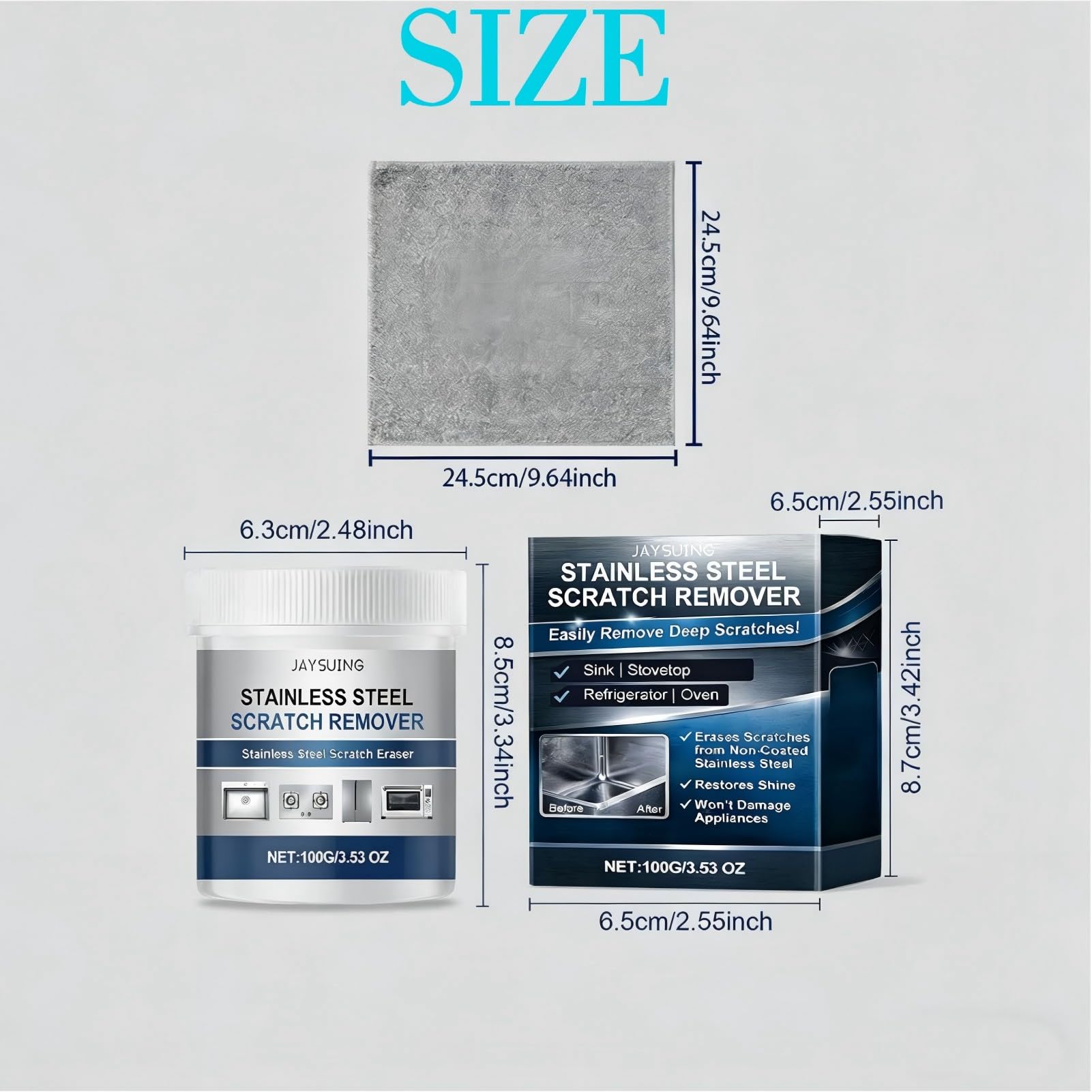 Kit per la Rimozione dei Graffi dall'Acciaio Inox, Pasta Multiuso per Eliminare Graffi su Acciaio Inox in Cucina, Soluzione di Pulizia Durevole per Superfici in Acciaio Inox (2pcs)