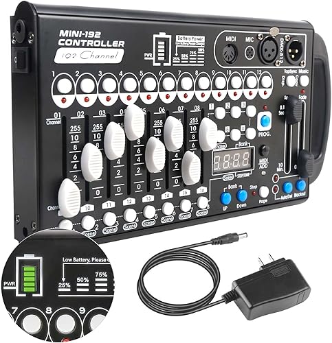 Controlador Dmx de batería con Midi, controlador Dmx portátil para luces de cabeza móvil, consola de iluminación Dmx 192, controlador Dmx512 con