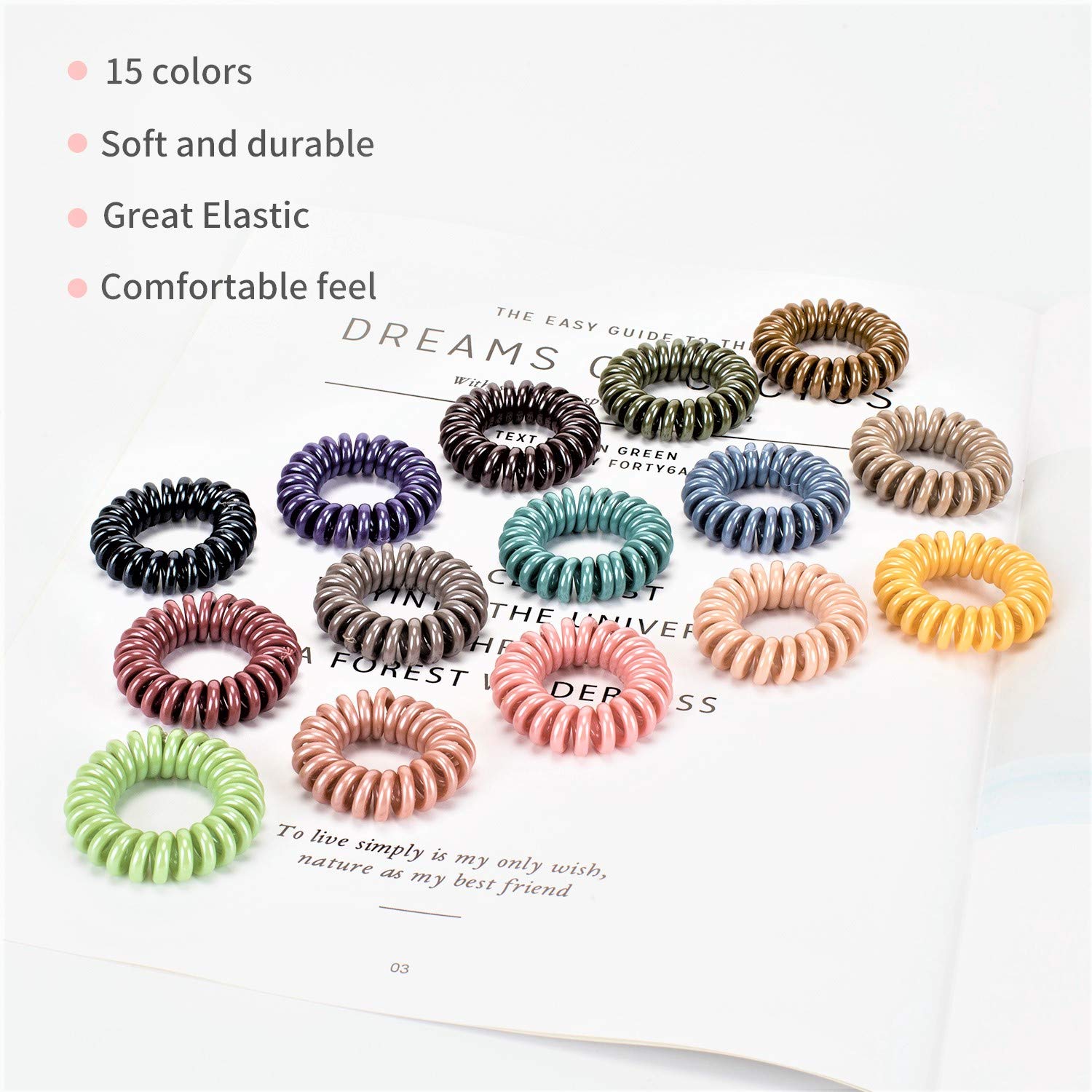 79STYLE 30 bridas para el pelo en espiral, sin arrugas, sin rastro, coleteros a granel, soporte de coleta de plástico, para cabello fino y grueso y rizado (15 colores clásicos, tamaño mini)