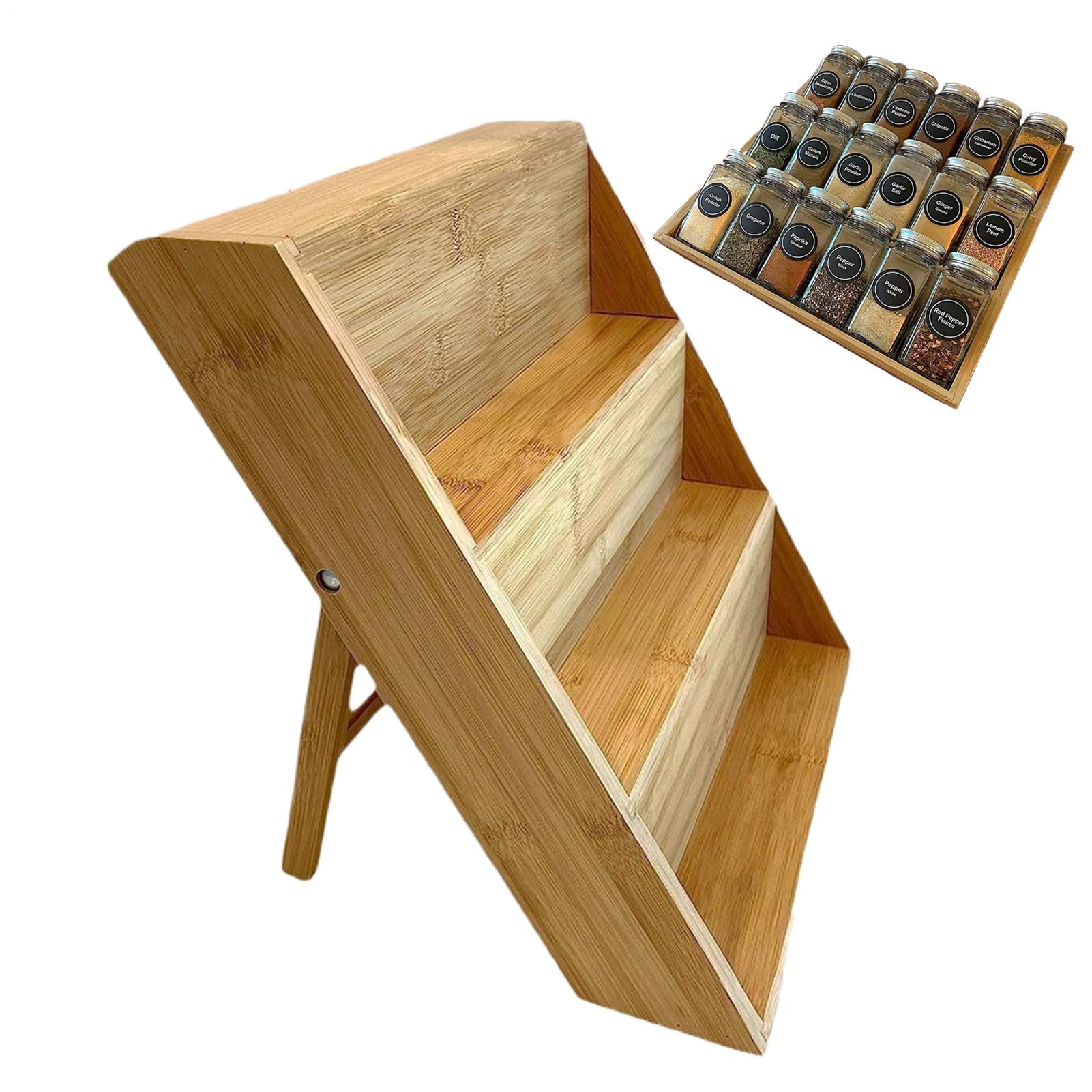 Soporte de exhibición de madera escalonado, estante plegable para especias de cocina, condimentos, herramientas y postres, estante de encimera que ahorra espacio para uso doméstico y restaurante