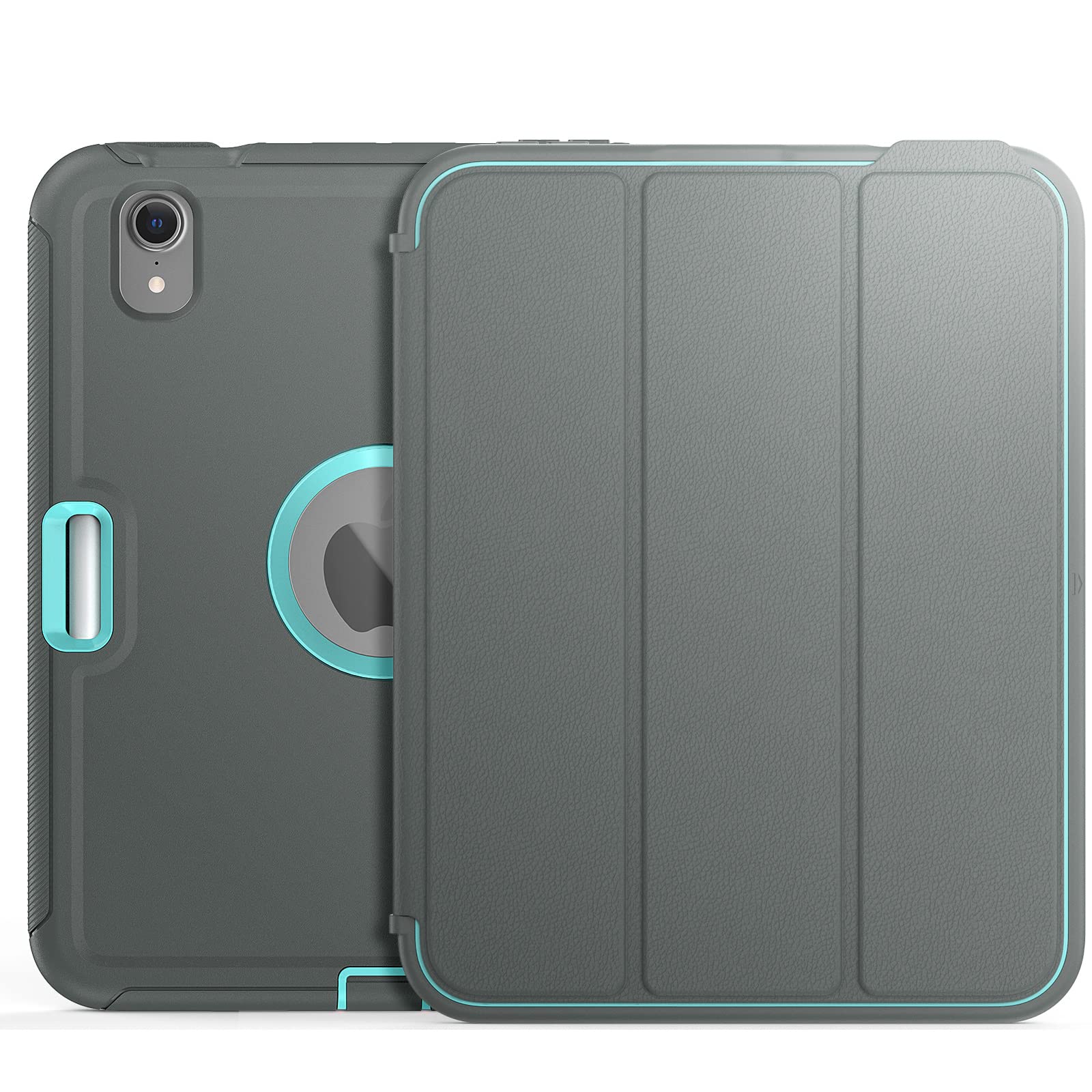 Flat Protect Compatible with New iPad Mini 6 (2021 Model) 8.3 inch,PU Leather Design Ultra Slim Fit Auto Sleep Smart Cover Case (Grey+Light Blue)