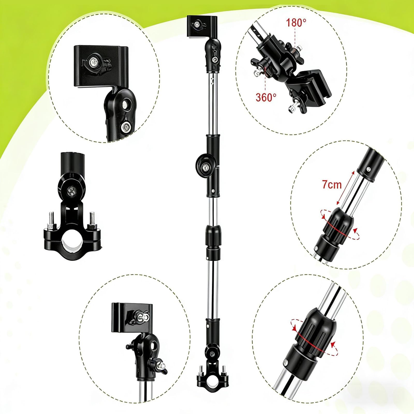 Paragüeros Ajustable de 360 °, Paraguas Manillar Soporte, Soporte para Paraguas Ajustable, Paragüero, Para Carrito de Bebé, Silla de Ruedas, Silla de Playa, Silla de Camping