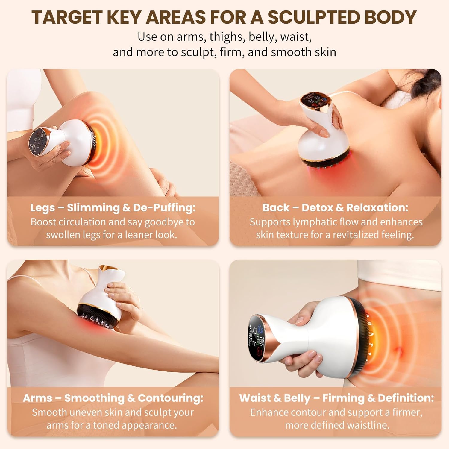 Lymphatic Drainage Massager & Anti Cellulite Massage Tool, Helps Reduce Stretch Marks & Cellulite, for Legs, Arms & Belly, Body Sculpting Machine with Microcurrent, Light, Heat & Vibration - Image 5