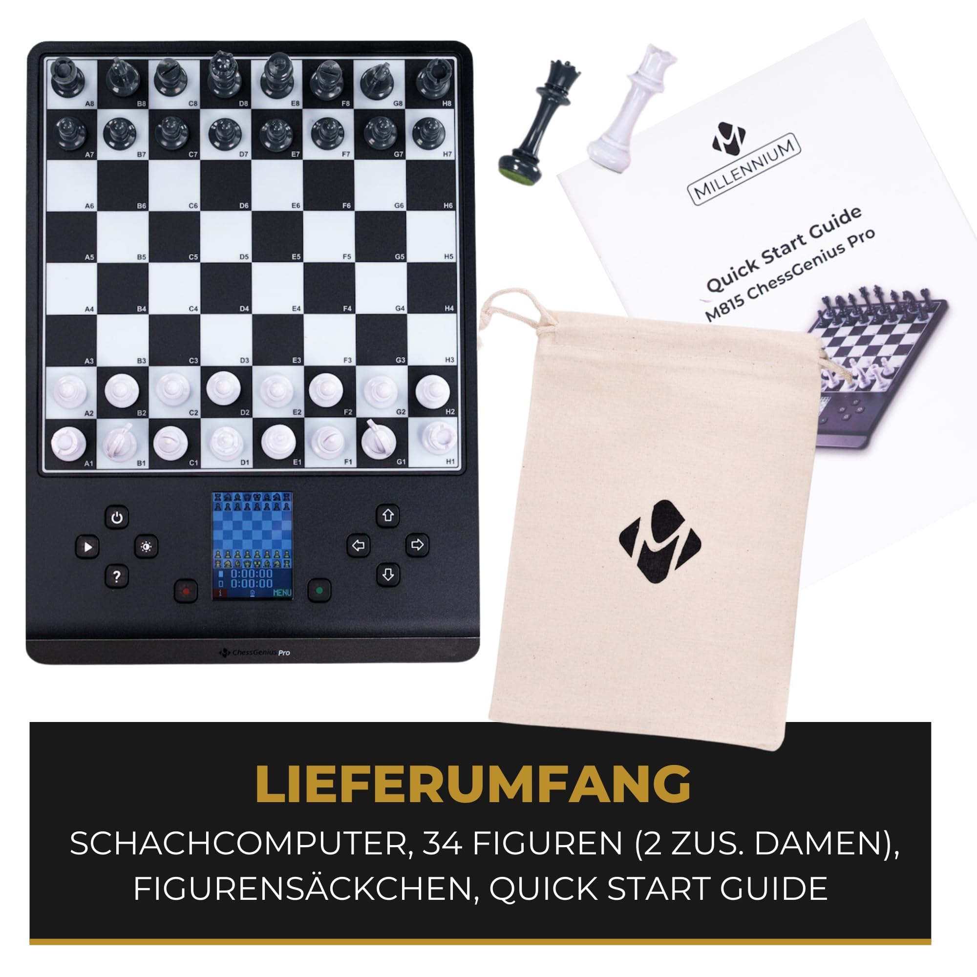 MILLENNIUM ChessGenius PRO M815 – Schachcomputer für Anfänger & Fortgeschrittene, Smarter Schachtrainer mit vielfältigen Übungsoptionen und anpassbaren Schwierigkeitsgraden, großes Spielfeld