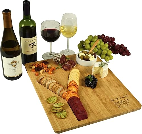 Miniatura 5 de Picnic at Ascot Tablero de quesoembutidos de bambú personalizado personalizado con un surco fresado en forma de letra para galletas  Incluye salsa