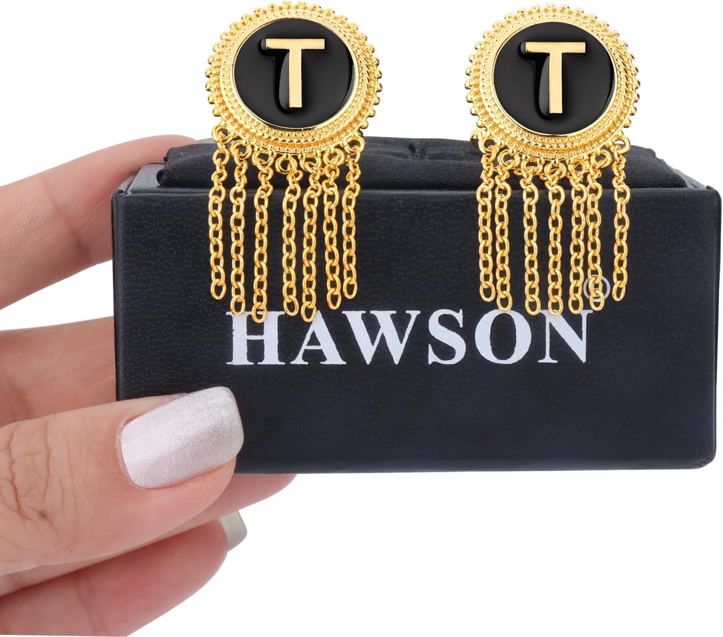HAWSON Initial Cuff Links Mens, 18K Gold Cufflinks A-Z Personalized Gifts for Men on Wedding Birthday Anniversary Business Father's Day