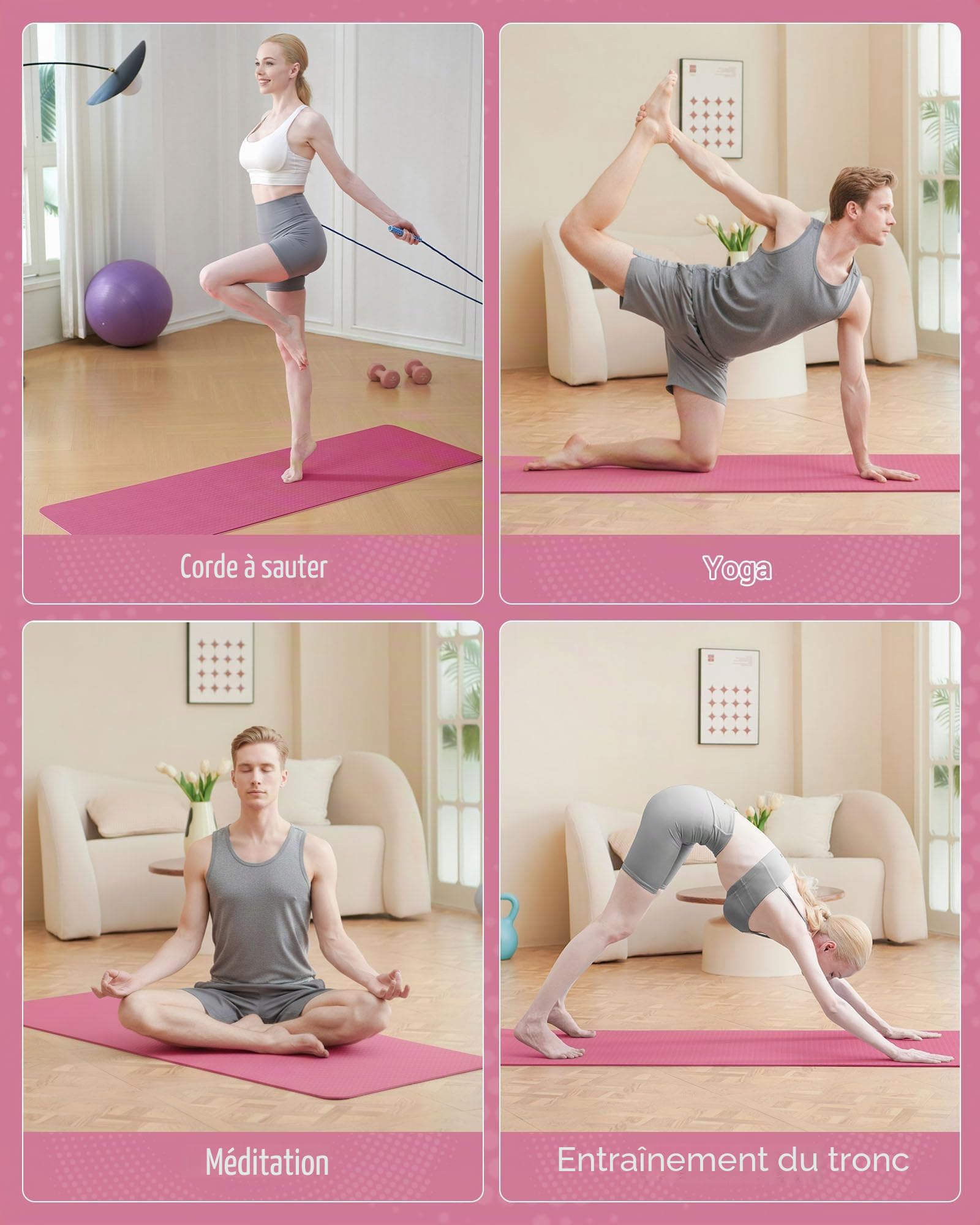 Good Nite Tapis de Yoga Antidérapant Fitness Pilates avec Sangle 183 x 61 x 0,6 cm