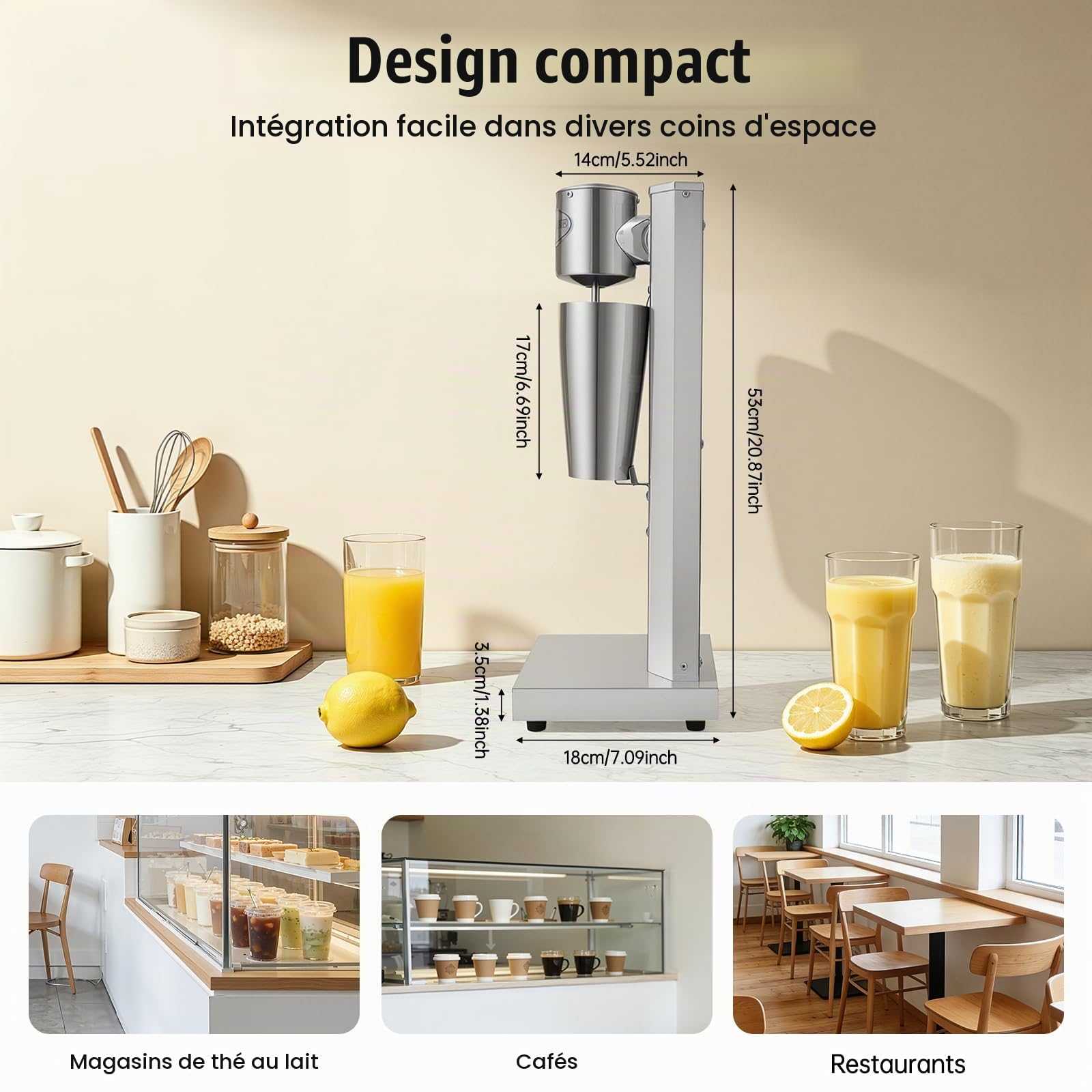 Milkshake - Mélangeur Vertical 650ml, Petit Électroménager 180W pour Shakes et Cocktails Protéinés