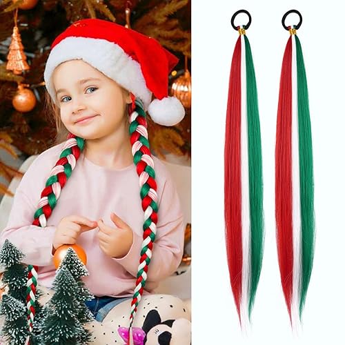 2 Pack Braid Ponytail Extension, Full of Christmas Color Ponytail