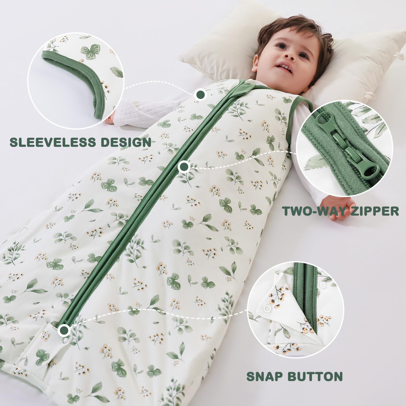 Mosebears Sacco nanna invernale per bambini, 2,5 tog, 100% cotone, per diverse misure dalla nascita all'età di 24 mesi(Plant,6-12 mesi)