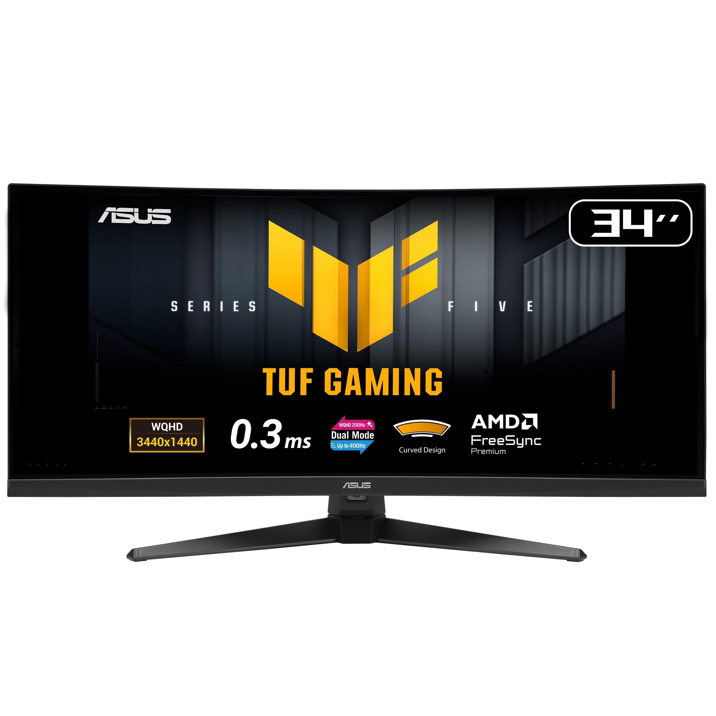 ASUS TUF GAMING VG34WQ5A, Monitor Gaming Curvo Serie 5 da 34" WQHD, Nero | Fast VA (3440x1440), 0,5ms (GTG), Doppia Modalità (WQHD 200Hz or HD 400Hz), ELMB SYNC, DisplayWidget Center, Gaming AI