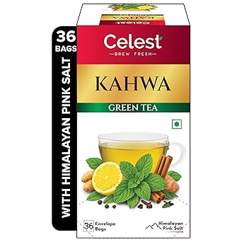 Celest Kahwa Green Tea, 36 Tea Bags | Green Tea for Weight Loss | Masala Green Tea | Cleanse & Cold Relief | Contains Herbs & Spices - image, photos