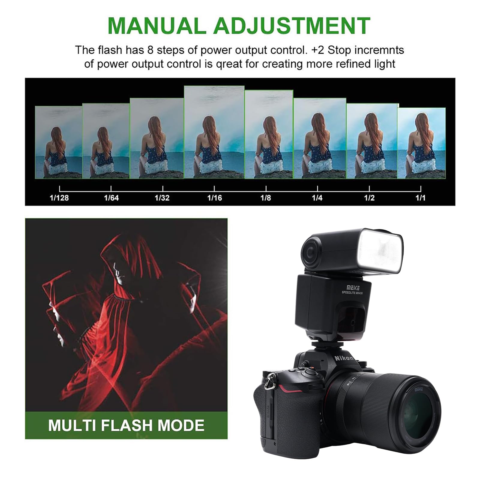 Meike MK430 I-TTL Display LCD Speedlite Shoe Mount Flash per Nikon D7100 D5300 D5200 D3500 D3100 D600 D800 D3200 D90 D80 D300 D7500 D780