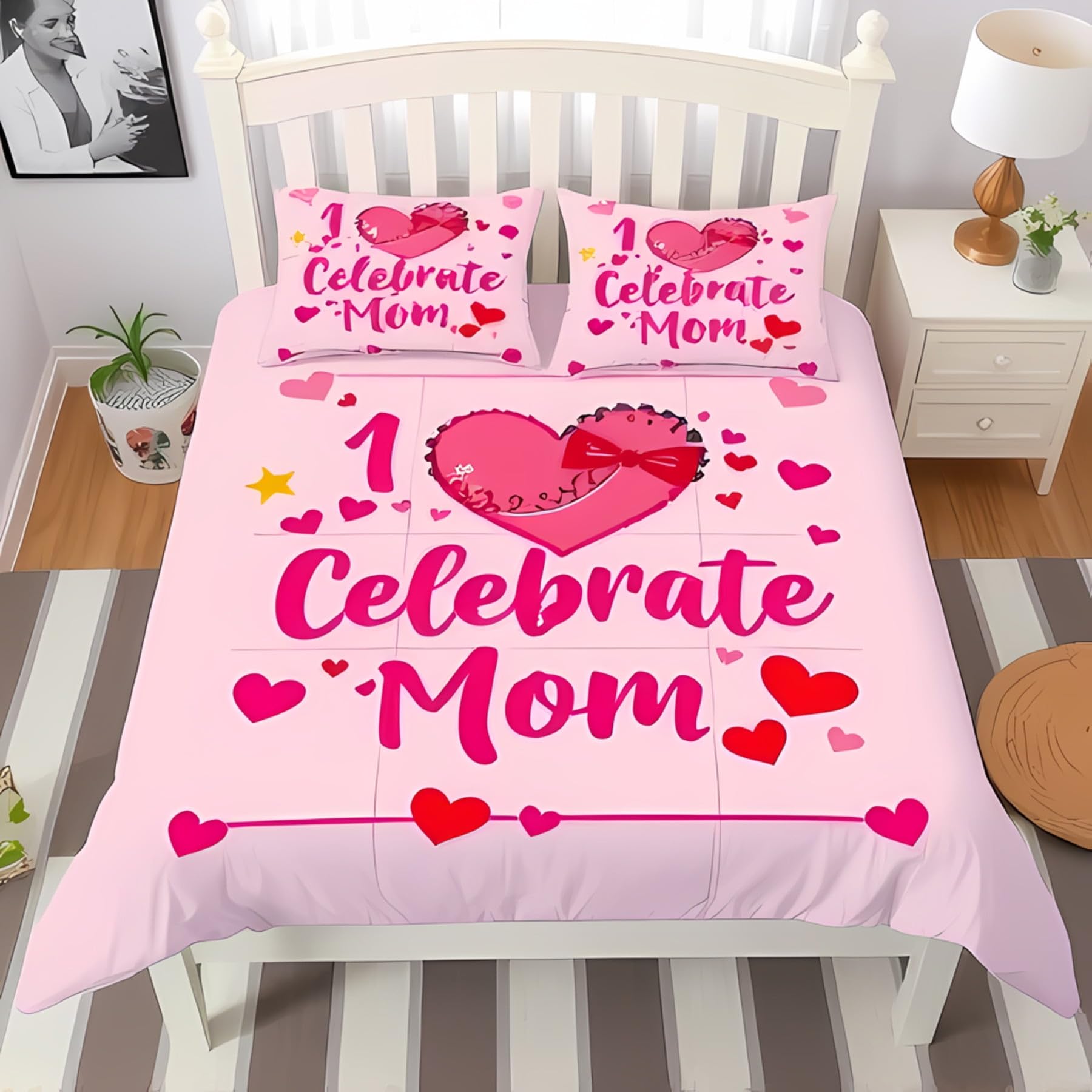 Parure de lit géométrie moderne en microfibre douce rose 260
