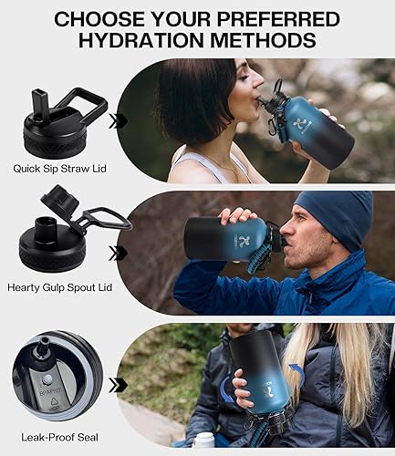 Miniatura 4 de Botella de agua aislada de 64 onzas (fría durante 36 horas), sin BPA y a prueba de fugas, jarra de agua deportiva de acero inoxidable de medio