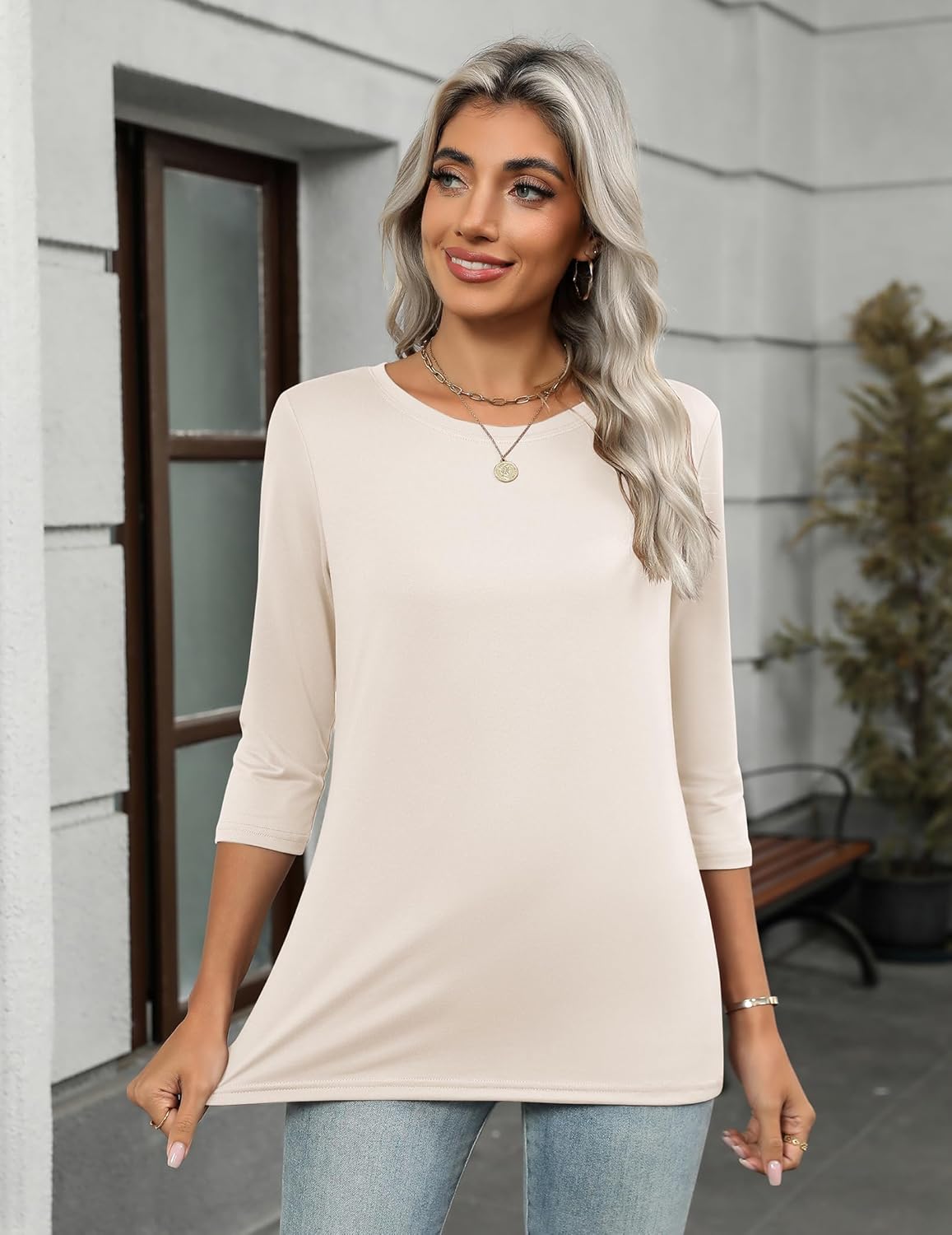 Zeagoo Women Tops 3 Pack 3/4 Sleeve Crewneck Cute Basics Tees Casual Fashion Spring Summer T Shirts Business Work Tee Top - Image 3