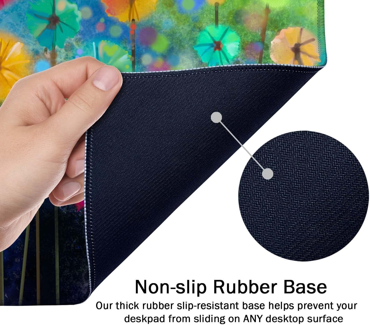 SSOIU Desk Mat, Extended Gaming Mouse Pad 35.5x15.7 in, Large Non-Slip Rubber Base Mousepad with Stitched Edges, Waterproof Keyboard Mouse Mat Desk Pad for Work, Game, Office, Home - Watercolor Floral - Image 6