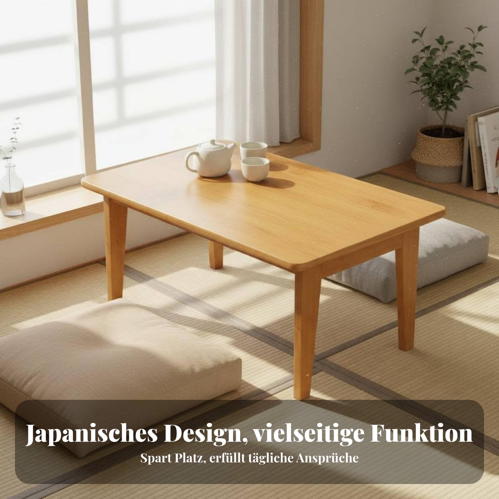 Table Basse Pliante en Bambou Naturel Table Thé Tatami Style Japonais Table d'Appoint Repliable pour Collation Travail Lecture Balcon Adaptée aux, Naturel, 60 37 26.2cm